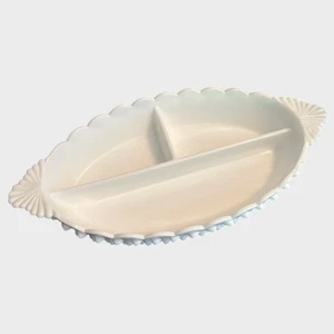 Vintage Fenton White Milk Glass Hobnail Handled 3-Part Relish Dish EUC - Picture 1 of 8