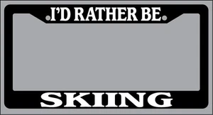 Black License Plate Frame "I'd rather be skiing" Auto Accessory Novelty - Picture 1 of 1