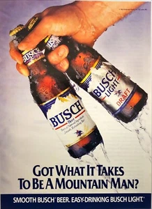 1994 Busch Beer Man Holding 2 Bottles Vintage Print Ad - Picture 1 of 6