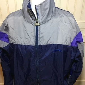 VTG Slazenger Track Windbreaker Chaqueta Abrigo Full Zip Sz Large Gris púrpura azul marino - Imagen 1 de 9