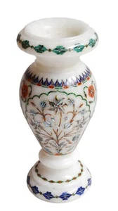 12" White Marble Flower Vase Multi Precious Inlay Floral Marquetry Arts Room Dec - Picture 1 of 6