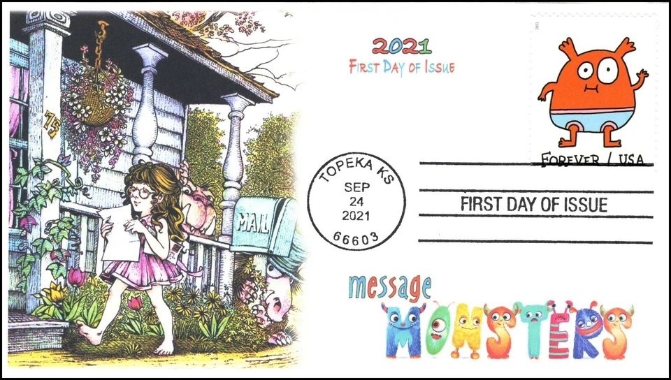 21-280, 2021, Message Monsters, First Day Cover, Standard Postmark, SC 5639, Red - Image 1 of 1