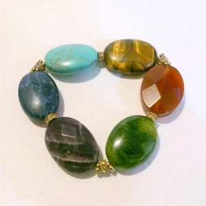 Multi Color Semi Precious Gemstone Stretch Bracelet - Picture 1 of 4
