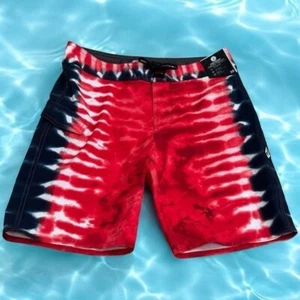 NEW Volcom Tie-Dye Red White and Blue Board Shorts Boy’s Size 30 (XL) - Picture 1 of 7