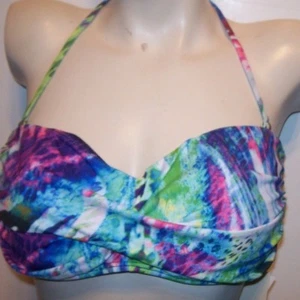 NEW Kenneth Cole water multicolor bikini swimsuit bandeau bra top sz 36 B C - Picture 1 of 2