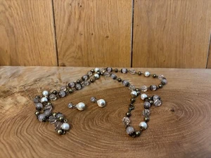 Collar efecto perla y cuentas de cristal con pendientes pre-amado (H03) - Imagen 1 de 3