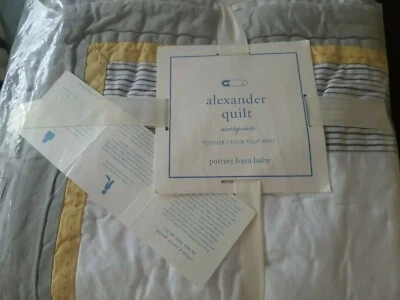 Pottery Barn Kids NWT Alexander nursery crib quilt toddler yellow gray car boys - Image 1 of 4