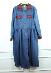 Vintage Large Shirt Dress Maxi Modest Western Prairie FLAW Homestead 80s Denim - Picture 1 of 10