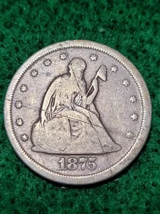 Liberty Seated 1875 “S” 20 Cent Piece * Scratch Damaged * Silver * G * USA - Picture 1 of 5