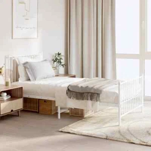 vidaXL Giroletto con Testiera e Pediera Metallo Bianco 90x190 cm - Foto 1 di 9