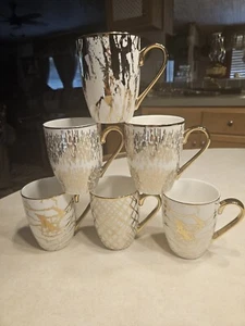 Set of 6 Certified International Matrix 16 Oz. Gold Plated Mugs - Pre-owned - Picture 1 of 8