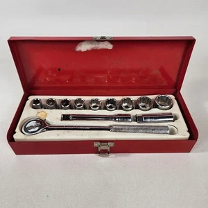 12 Piece Vintage Stanley Professional 1/2" Drive Socket Set in Metal Box - Foto 1 di 9