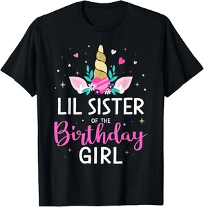 Lil sister of birthday girl matching family unicorn party T-Shirt Hoodie - Picture 1 of 12