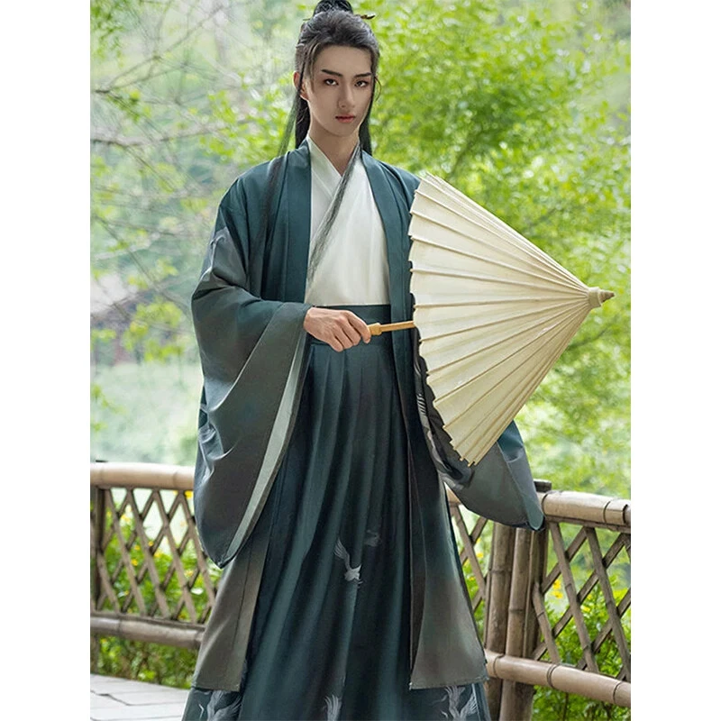 Hanfu Men Chinese Weijin Dynasty Swordsman Halloween Costume Stage Performance - Image 1 of 4