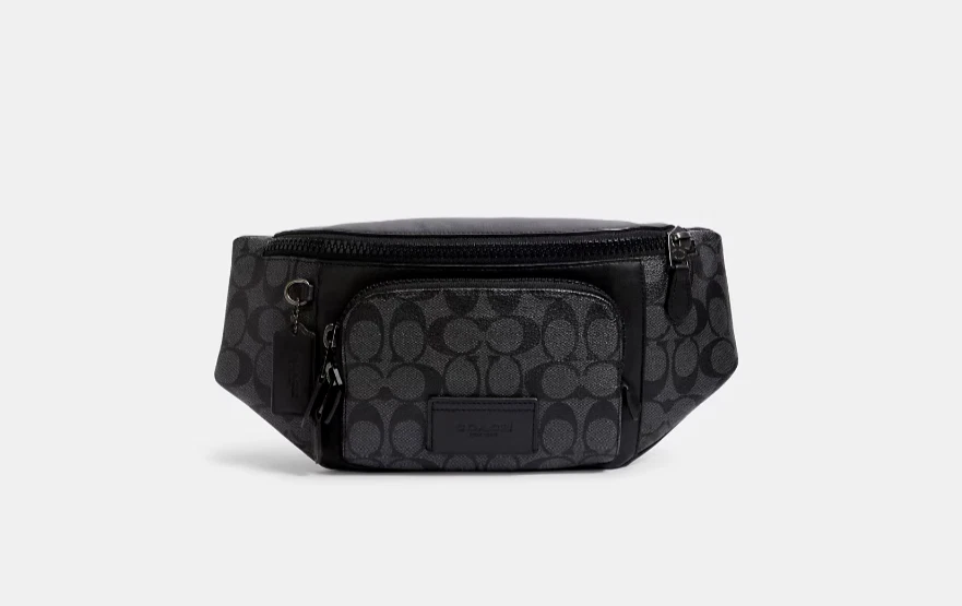 Coach Men's Charcoal/Black Signature Canvas & Leather Track Belt Bag (C3765)