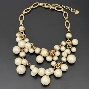 STELLA and DOT Daphne Layered Faux Pearl Bauble Gold-tone Statement Necklace - Picture 1 of 11