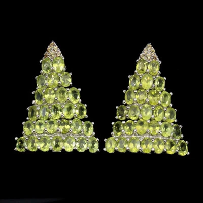 925 Sterling Silver Earrings Oval Peridot Sapphire Diamond Cut Gemstone Jewelry - Image 1 of 4
