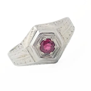 Vintage Estate 18k White Gold Ruby Art Deco Ring - Picture 1 of 4