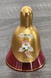 Vintage Venetian Murano Art Glass Cranberry 24K Gold Gilt Hand Painted Bell - Picture 1 of 12