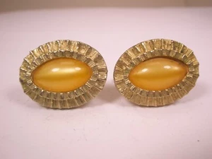 Yellow Oval Ovoid Cabochon Quality Vintage Cuff Links simple plain - Picture 1 of 7