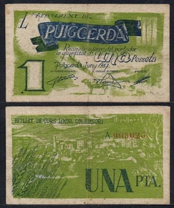 España Puigcerdà / 1 peseta de Junio del 1937 MBC/VF Billetes Locales Cata - Picture 1 of 1