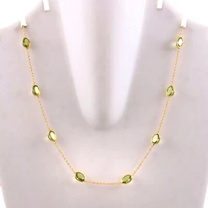 Natural Peridot 18k Solid Yellow Gold Handmade Neckless Chain - Picture 1 of 2