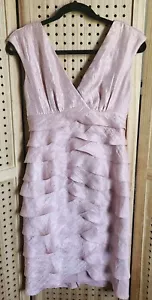 Blush Tiered Shutter Pleated V-Neck Sleeveless Crinkle Taffeta Dress 4 Wedding - Picture 1 of 10