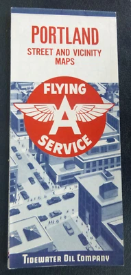 1957 Portland Oregon street road map Associated Flying A oil gas pre interstate - Image 1 of 4