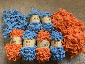 New JUBILEE YARN FUN FINGERING LOOPS 6 Skeins + Extras Orange Peel, Darker Blue - Picture 1 of 7