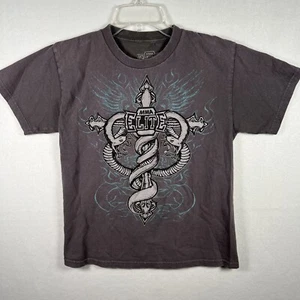 MMA Elite T-Shirt Boys Youth Size 14-16 Short Sleeve Snake Cross Graphic Gray. R - Picture 1 of 6