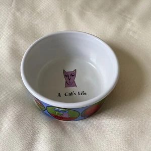 Signature A Cat’s Life By Ursula Dodge Multicolor Stoneware Food Water Bowl 6” - Picture 1 of 9
