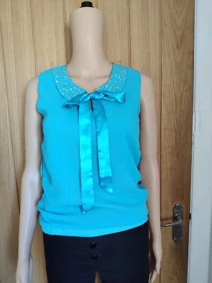 NWT Blue Sequin Sleeveless Blouse Size 10 - Image 1 of 4
