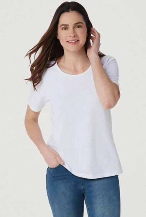 CAMISETA TOP MUJER D&CO. DENIM + COMPANY BLANCA SÓLIDA MANGA CORTA ALGODÓN L Foto 1 de 4