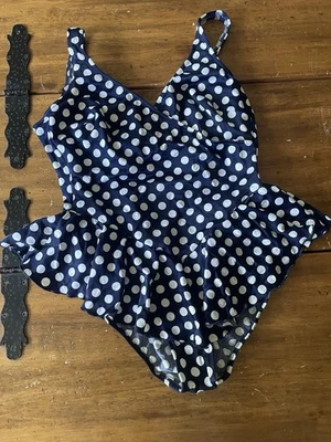 Traje de baño vintage Gabar de una pieza traje de baño falda sujetador azul lunares 14 EE. UU. Foto 1 de 4