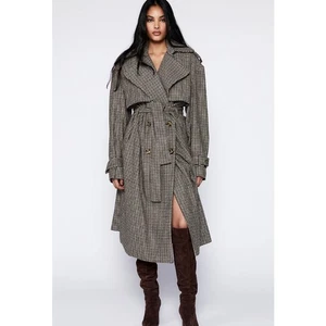 BARDOT Damen Oversize Trenchcoat Small US 4 Braun Kariert Hahnentritt Neu mit Etikett - Bild 1 von 14