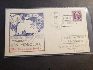 Cruiser USS HONOLULU CL-48 Naval Cover 1938 PEEJAY FIRST DAY FDPS Cachet - Picture 1 of 2