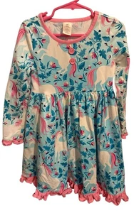 Eleanor Rose Unicorn Long Sleeve Dress Ruffle Sleeves Pink Blue Pockets Size 6 - Picture 1 of 5