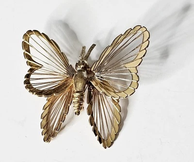 Broche broche mariposa alambre tono dorado MONET vintage 3D filigrana insectos joyería Foto 1 de 4