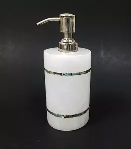 Nuovo Marmo Bianco Onice Sapone Dispenser,Mocio (Madreperla) Accento,Argento - Foto 1 di 4