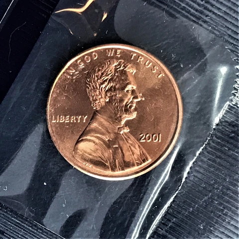 2001 P Lincoln Cent Penny Brilliant Uncirulated from Sealed Mint Set in Cello BU Cover