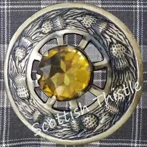 Spilla uomo ST scozzese kilt mosca plaid pietra gialla 3" spilla e spille antiche - Foto 1 di 1