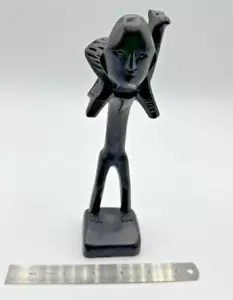 Vintage afrikanische handgeschnitzte Holzskulptur 8" Figur, männlicher Körper mit Tier - Bild 1 von 9