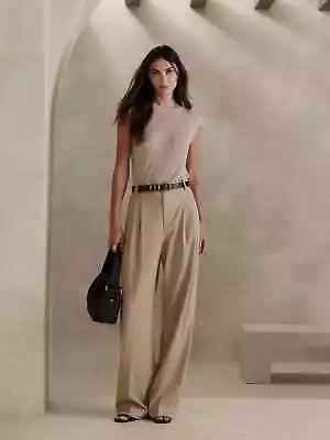 Banana Republic Vasto Wide Leg Italian Wool Pant Tan 752449 NWT $150 10P - Image 1 of 4