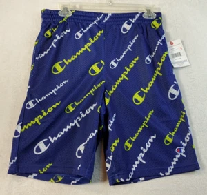 Champion Shorts Youth Size Large Blue Slash Pockets Logo Elastic Waist Pull On - Picture 1 of 7