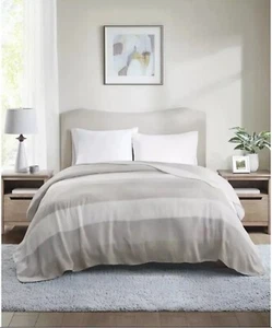 Charter Club Yarn Dye Stripe Blanket Taupe &Cream Acrylic King 108"x90" $120 New - Picture 1 of 3