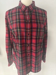 L.L. Franela a cuadros de frijol para mujer con botones en la parte delantera/cuello ajuste relajado 100 % algodón - Imagen 1 de 9