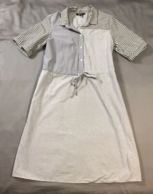 DKNY Dress Womens Medium White Blue Gray Striped Front Tie - Image 1 of 4