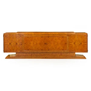1930s Monumental French Art Deco Burl Olivewood Credenza Cabinet, 118” wide - Picture 1 of 24