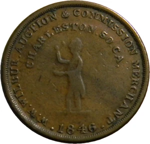 Charleston SC 1846 W.W. Wilbur Slave Auction Merchant Token SC-7A  R-4  (01148) - Picture 1 of 2