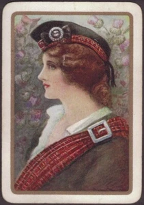 Tarjetas de juego cartas individuales antiguas anchas * TARTÁN ESCOCÉS NIÑA PELIRROJA * Arte - Imagen 1 de 3